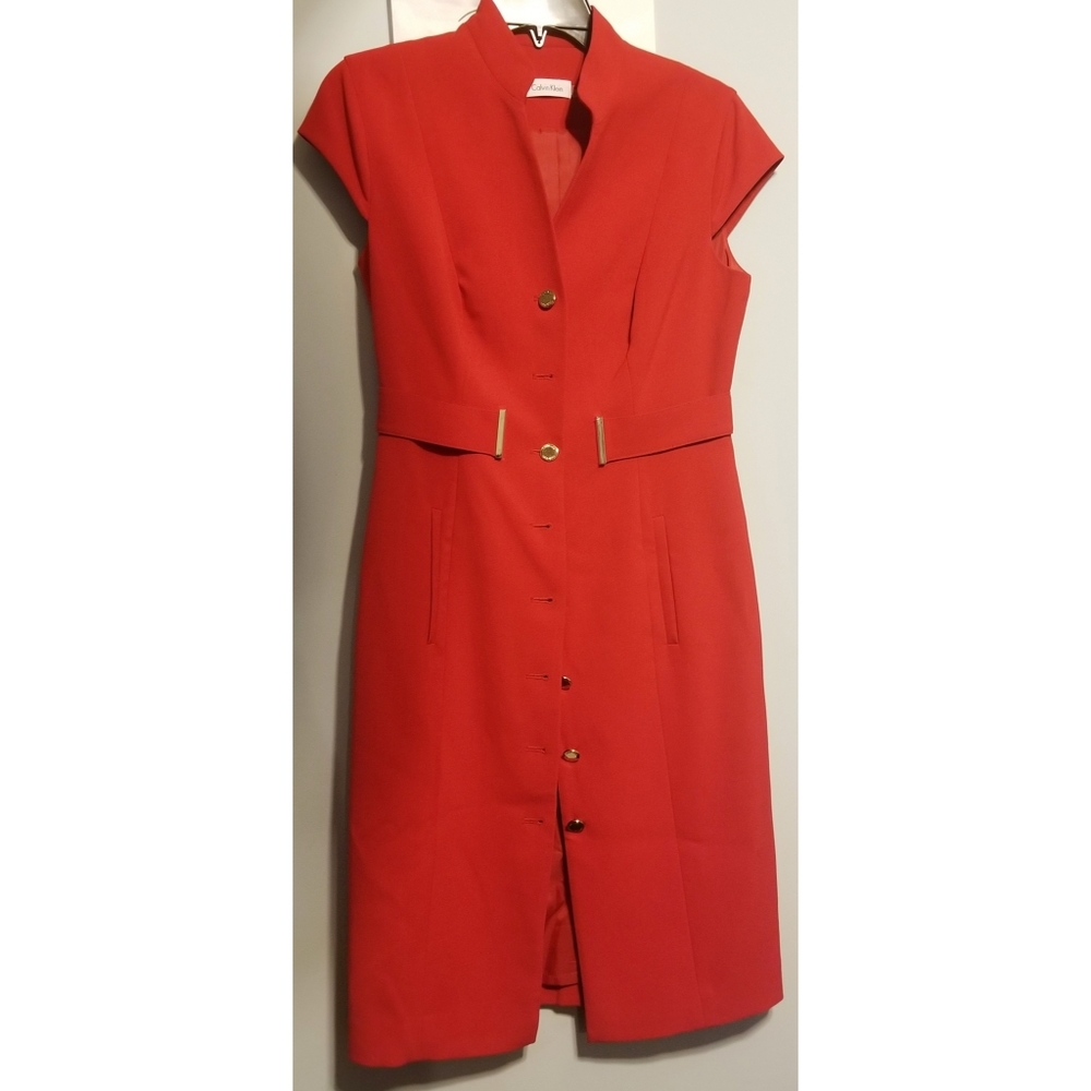 Calvin Klein red button down sheath dress
